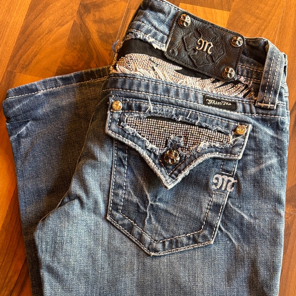 Miss Me Bootcut Jeans with Angel Wing Embellishment